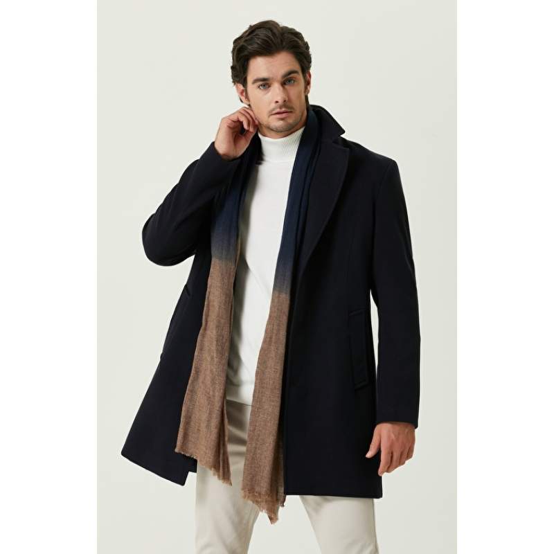 Navy Blue Patterned Men's Wool Shawl