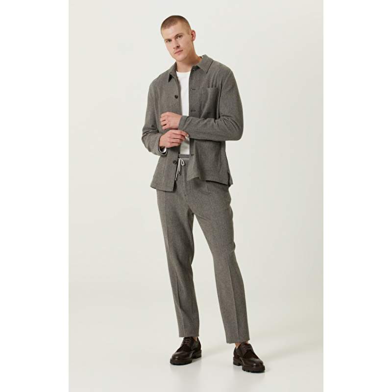 Straight Leg Striped Beige Trousers