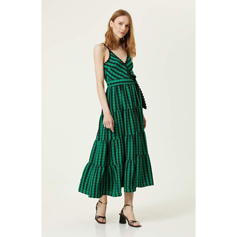 Black Green Striped Long Dress