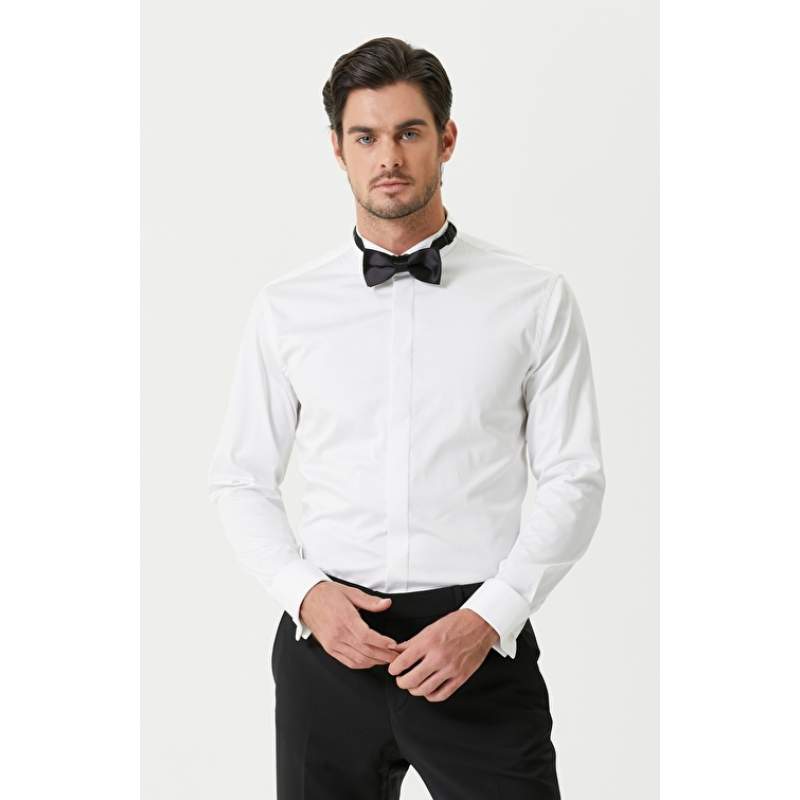 Slim Fit White Tuxedo Shirt