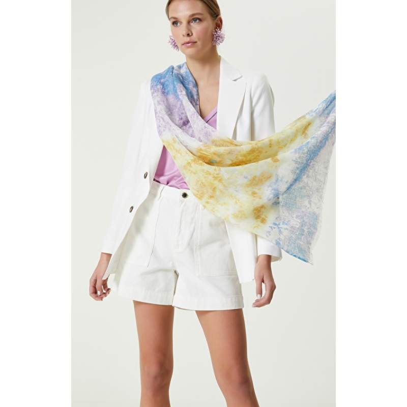 Navy Blue Yellow Womens Linen Shawl Navy Blue Yellow Womens Linen Shawl