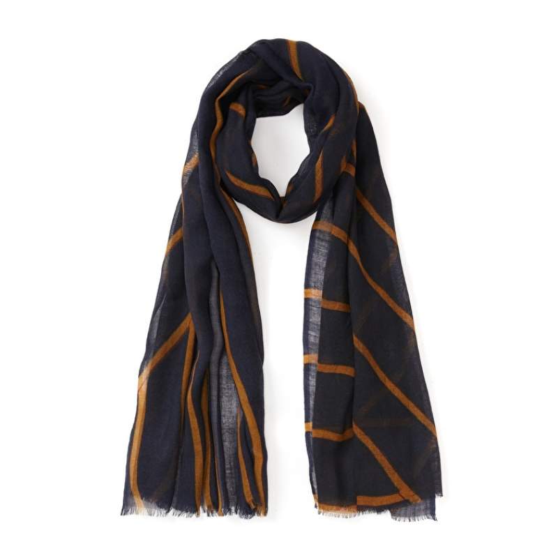 Navy Blue Striped Men's Wool Shawl