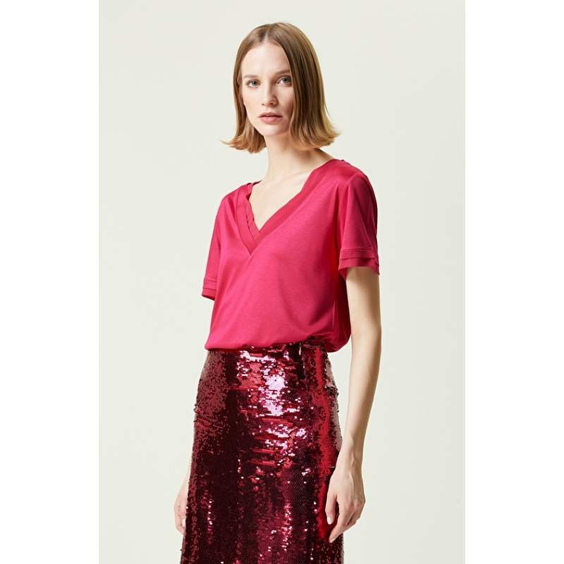 Fuchsia Short Sleeve V Neck T-Shirt Fuchsia Short Sleeve V Neck T-Shirt