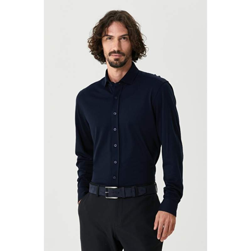 Slim Fit Navy Blue Shirt