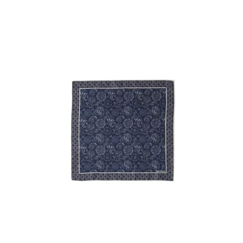 Navy Blue Ethnic Patterned Silk Handkerchief Bag