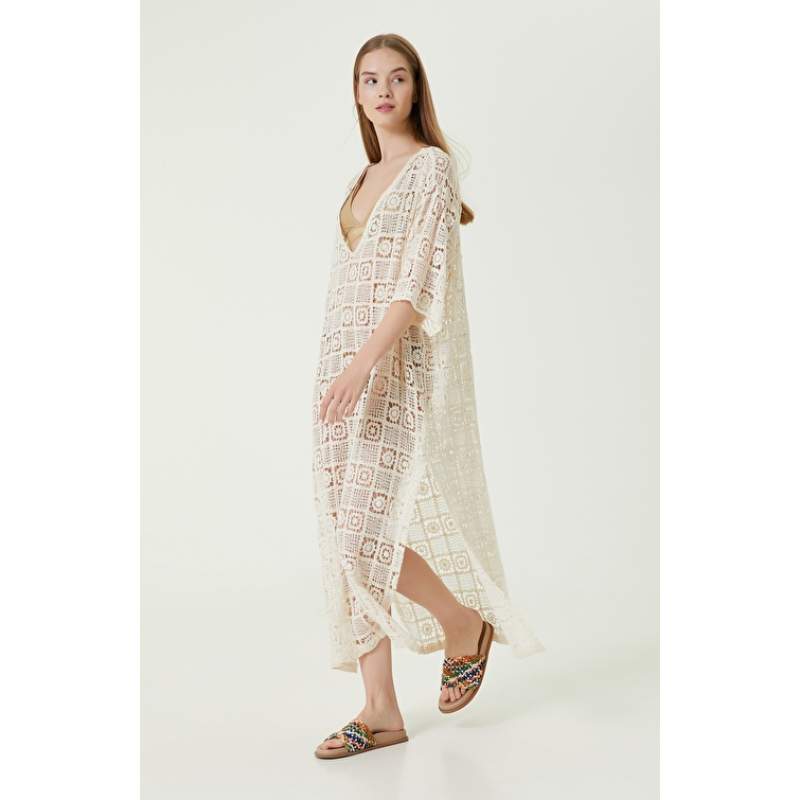 Natural Patterned Long Beach Dress