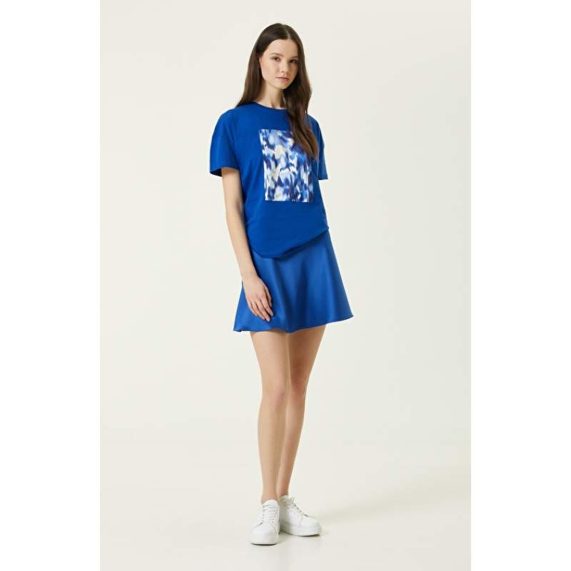 Blue Mini Satin Fabric Skirt