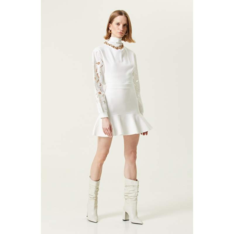 Ecru Mini Knitwear Skirt