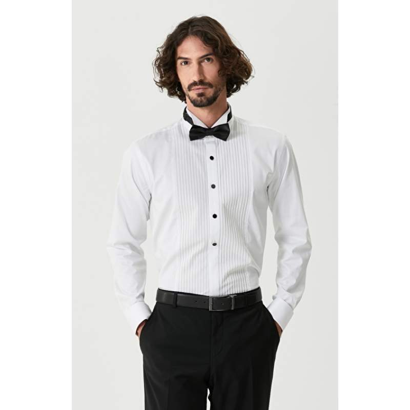 Slim Fit White Ribbed Shirt