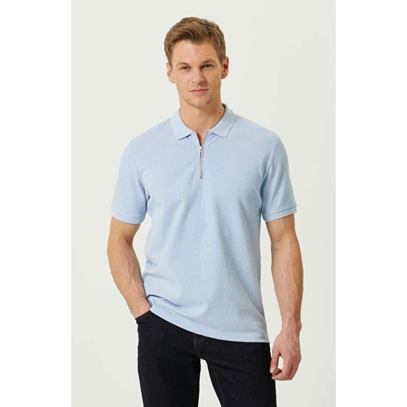 Blue Polo Neck T-shirt Blue Polo Neck T-shirt