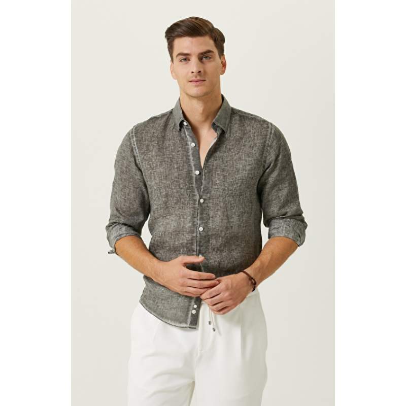 Anthracite Long Sleeve Linen Shirt