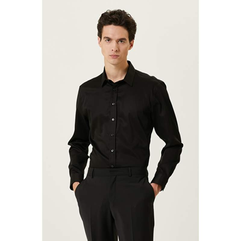 Slim Fit Black Non-iron Shirt