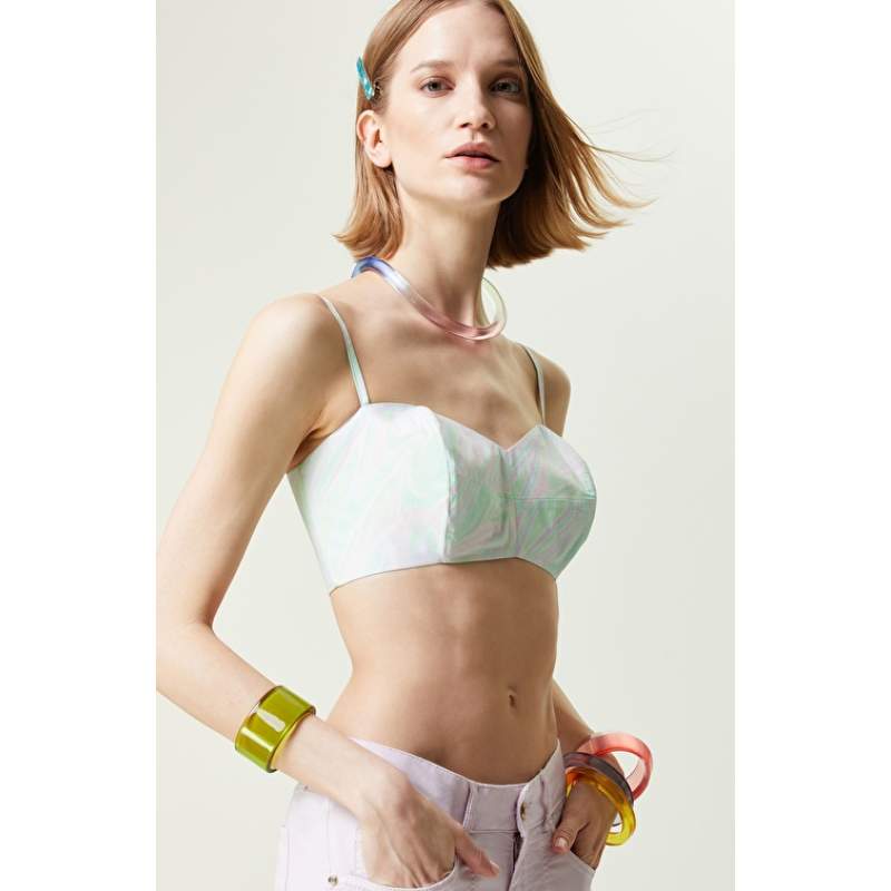 Green Pink Patterned Woven Bustier