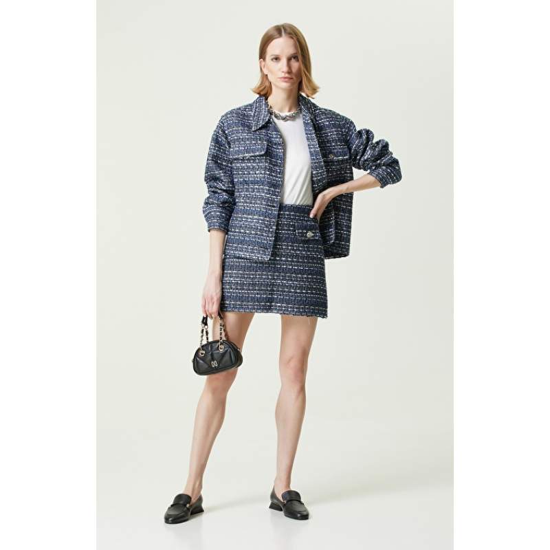 Blue Patterned Mini Skirt