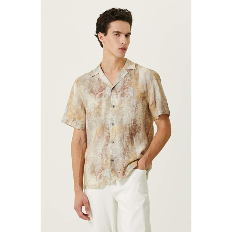 Beige Printed Linen Shirt