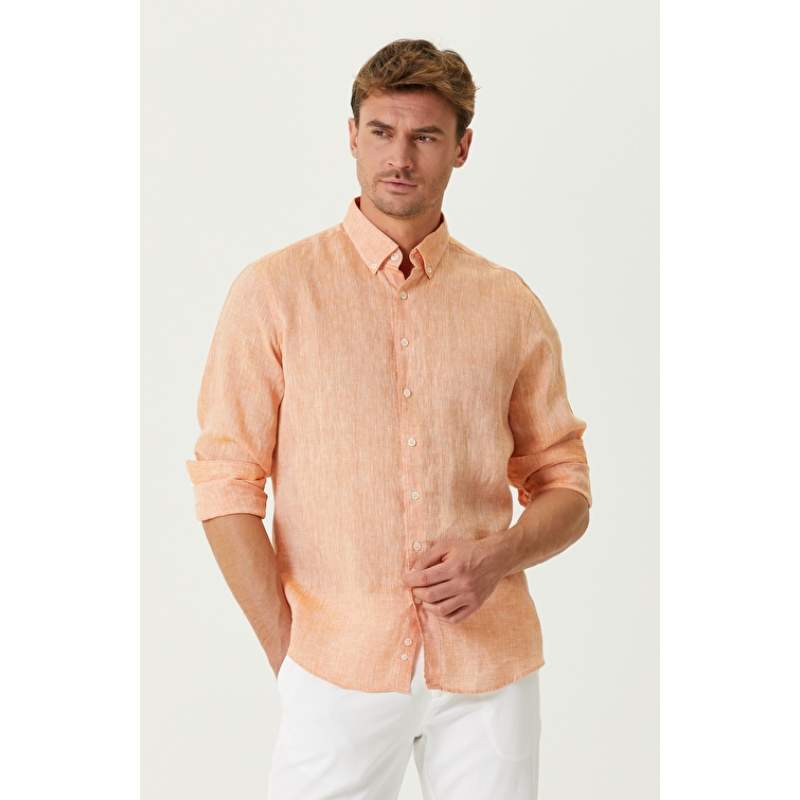 Comfort Fit Orange Linen Shirt