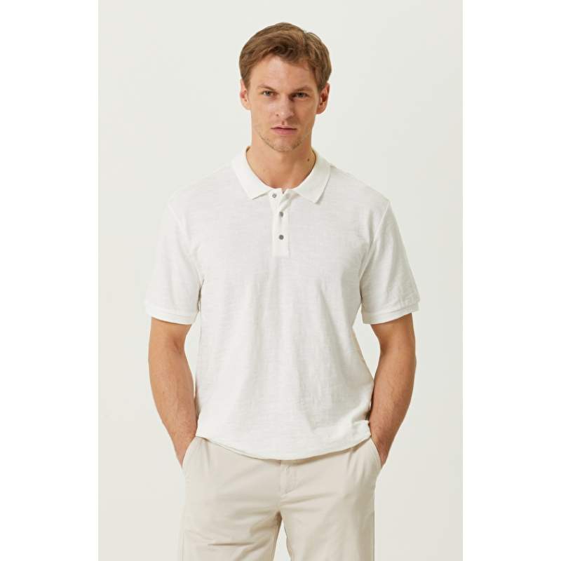 Ecru Short Sleeve Polo Neck T-shirt
