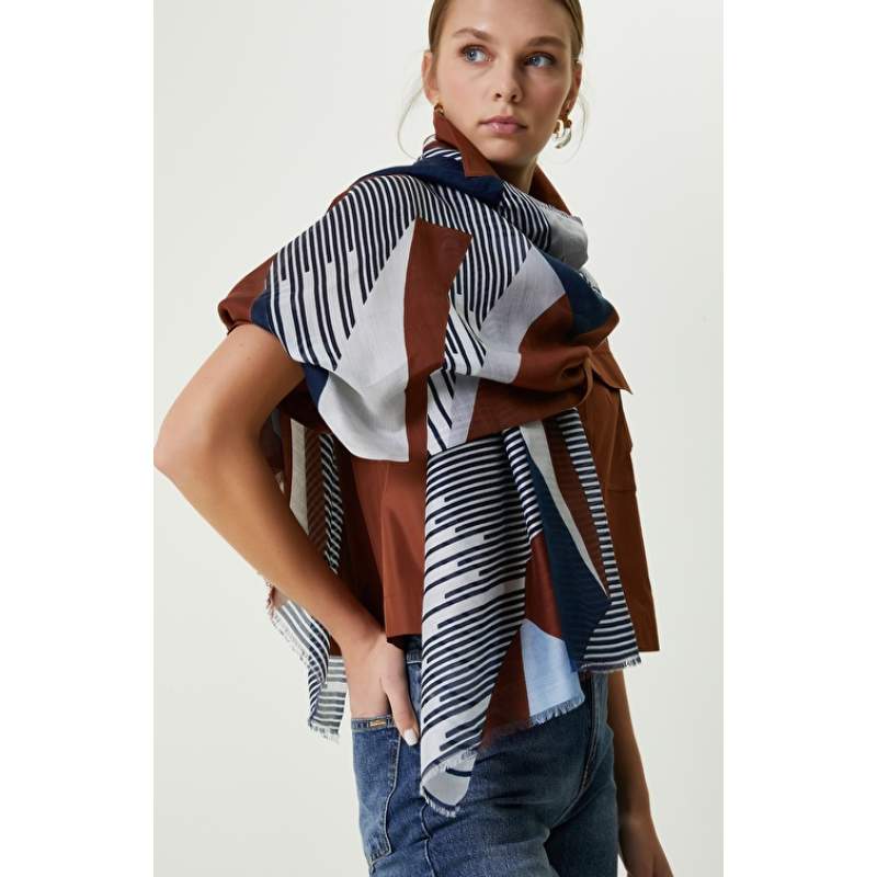 Navy Blue Brown Womens Shawl Navy Blue Brown Womens Shawl