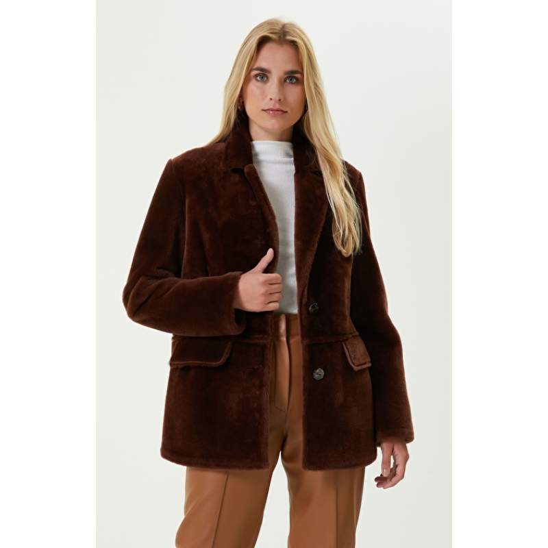 Brown Blazer Leather Coat