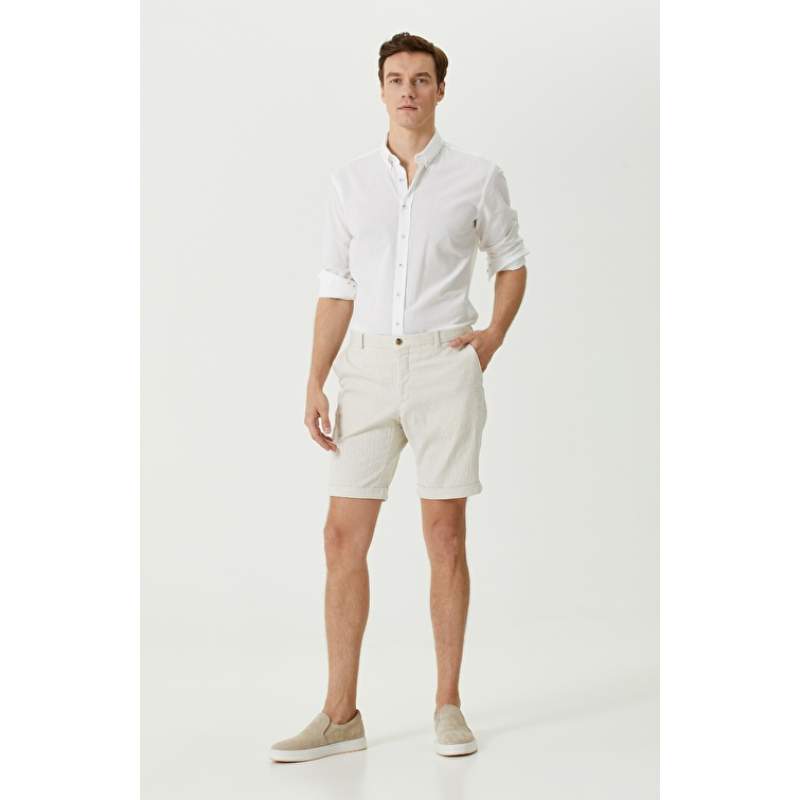 Ecru Beige Striped Shorts