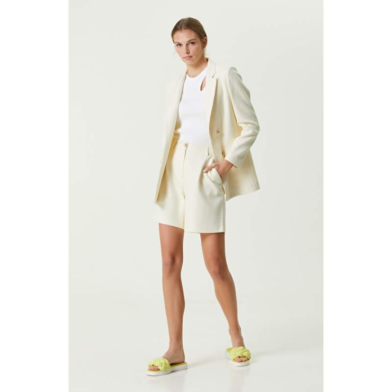 Ecru Tube Cuff Tweed Shorts