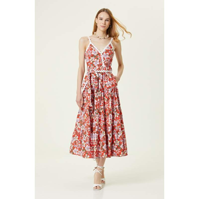 Pomegranate Flower Patterned Maxi Dress Pomegranate Flower Patterned Maxi Dress