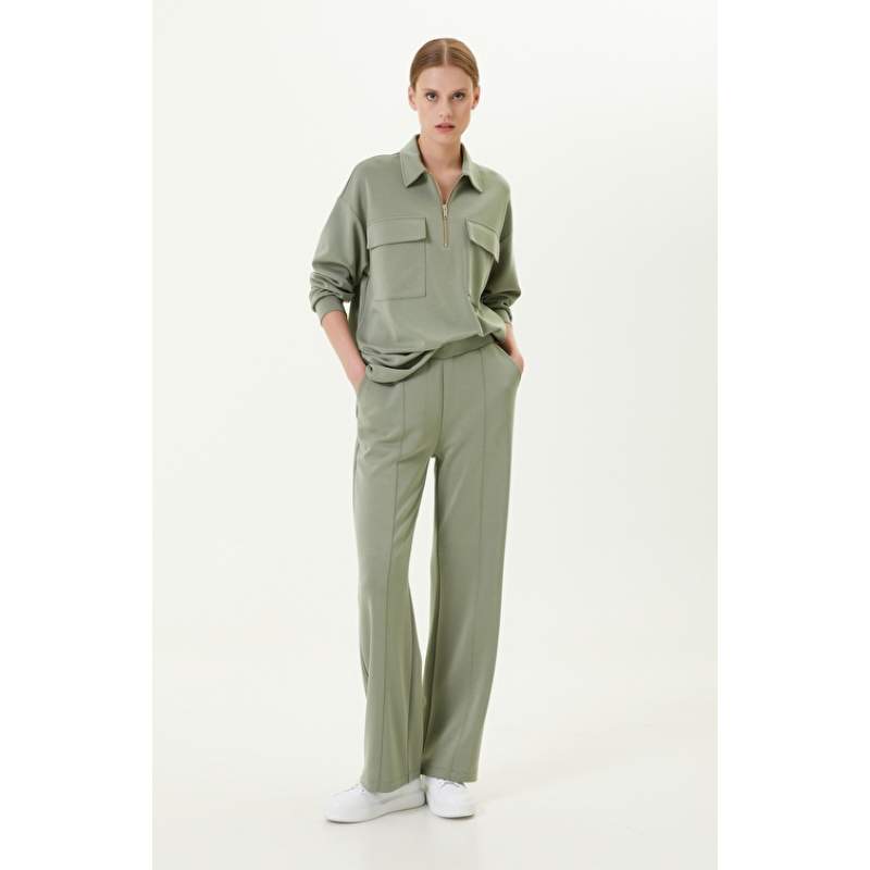 Seam Detail Open Khaki Wide Leg Tracksuit Seam Detail Open Khaki Wide Leg Tracksuit