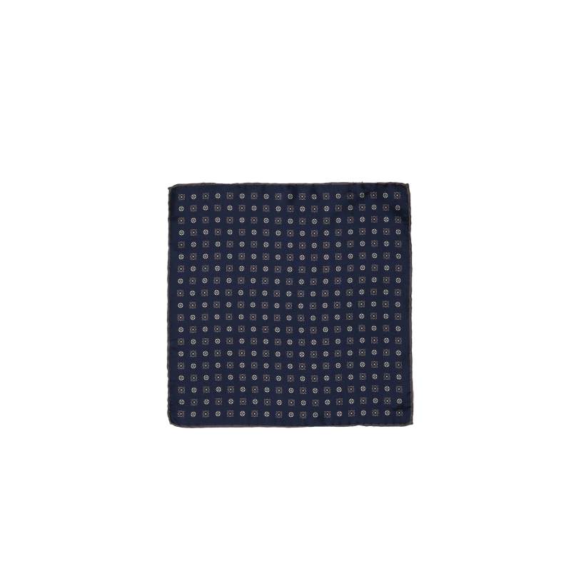 Navy Blue Patterned Men's Silk Handkerchief