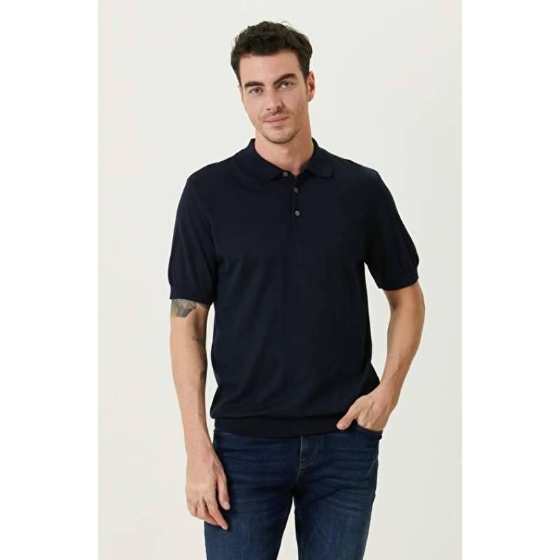 Navy Blue Polo Neck Basic Sweater