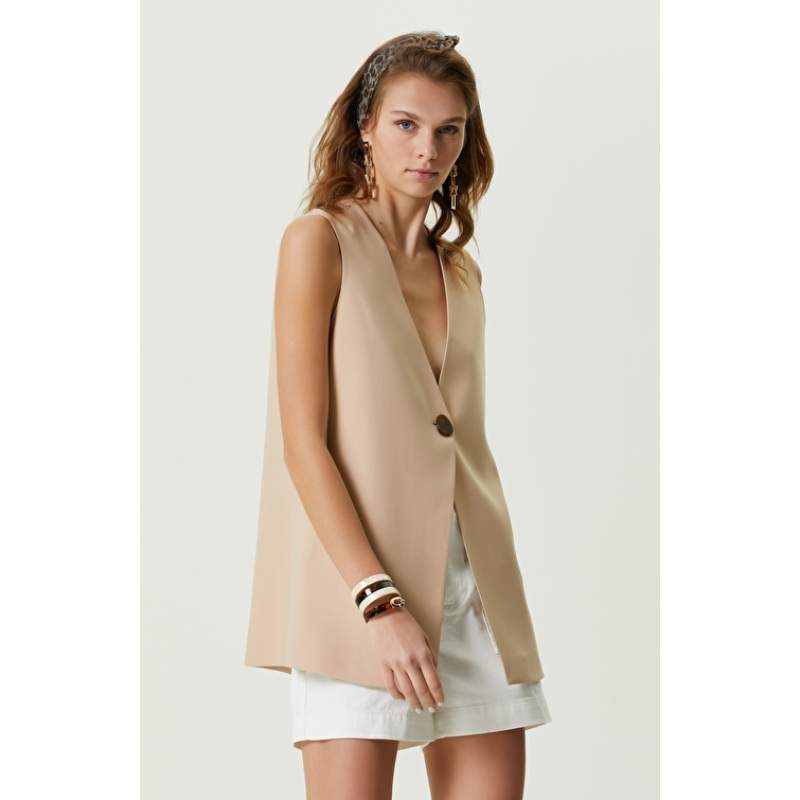 Beige V-Neck Vest