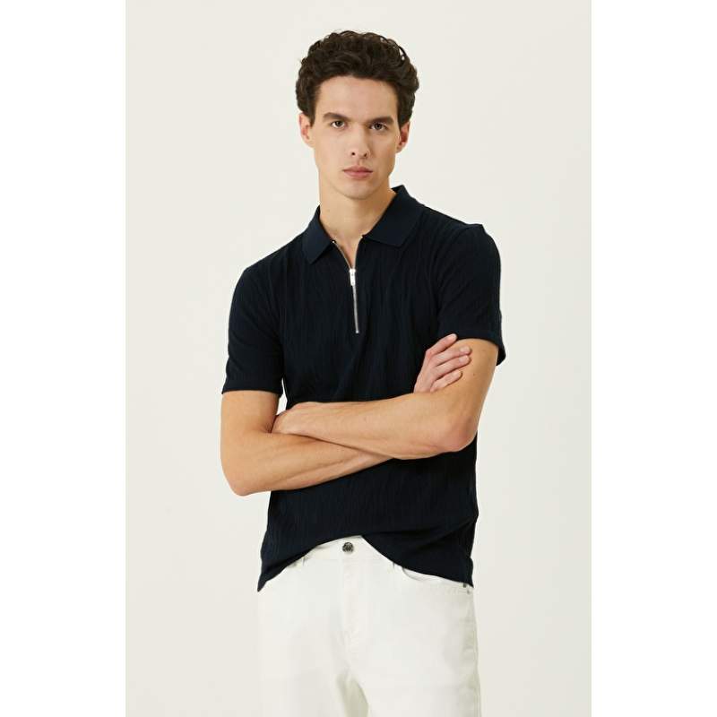 Navy Polo Neck T-Shirt Navy Polo Neck T-Shirt