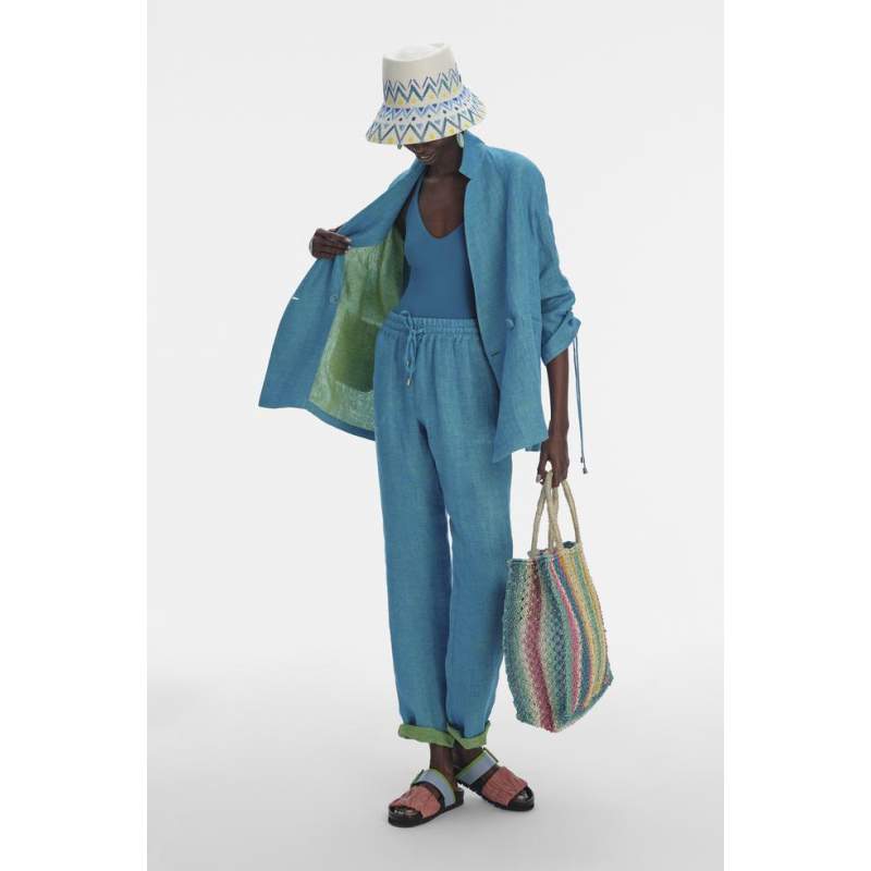 Vakko Turquoise Double Breasted LINEN JACKET