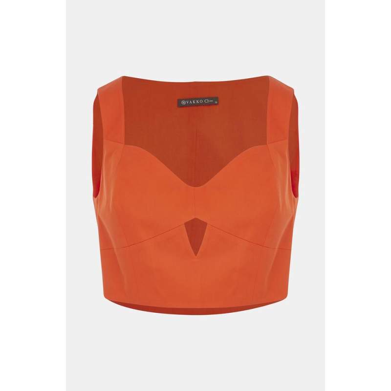 Vakko DARK ORANGE DECOLLAR BLOUSE
