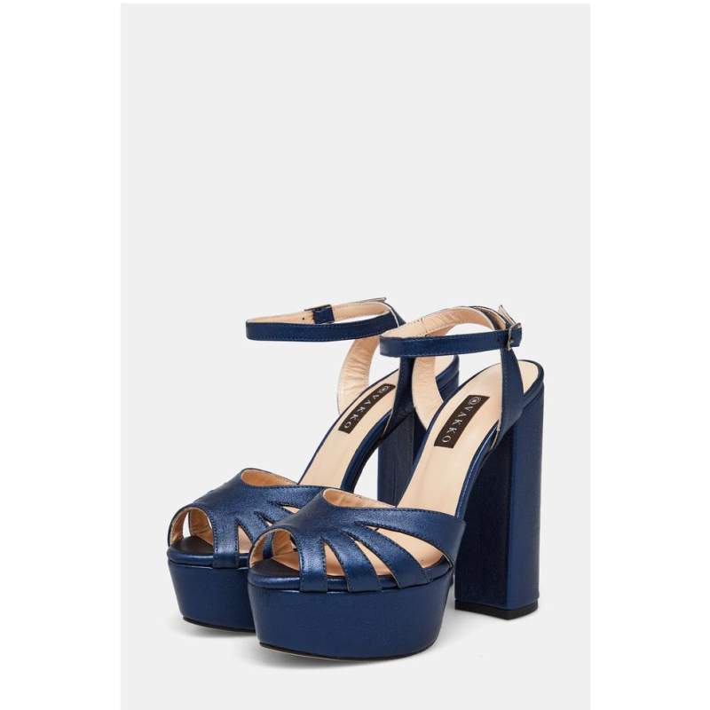 Vakko NAVY BLUE LEATHER HEELED SHOES