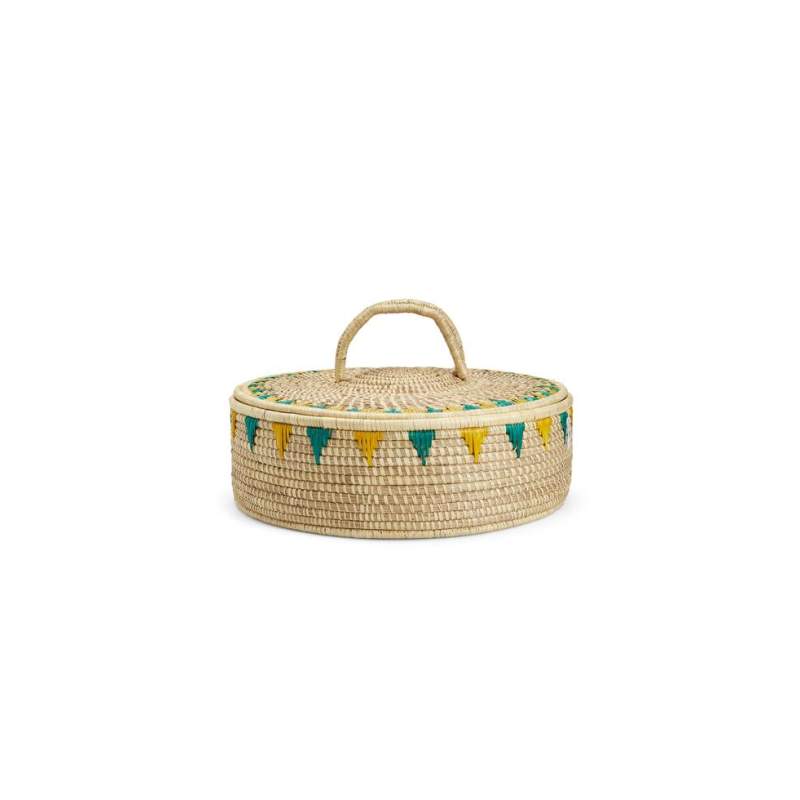 Vakko GREEN YELLOW COVERED JUTE BASKET XL