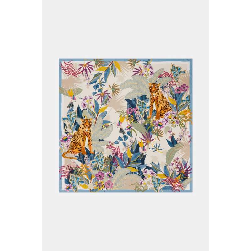 Vakko TIGER FLORAL PATTERNED SILK SHAWL