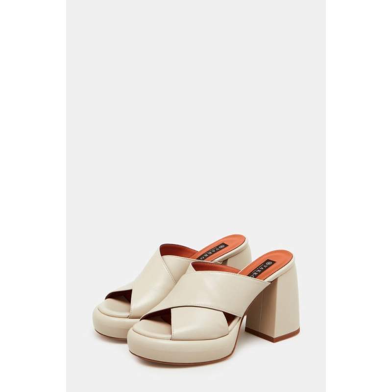 Vakko BEIGE LEATHER HEELED SLIPPER