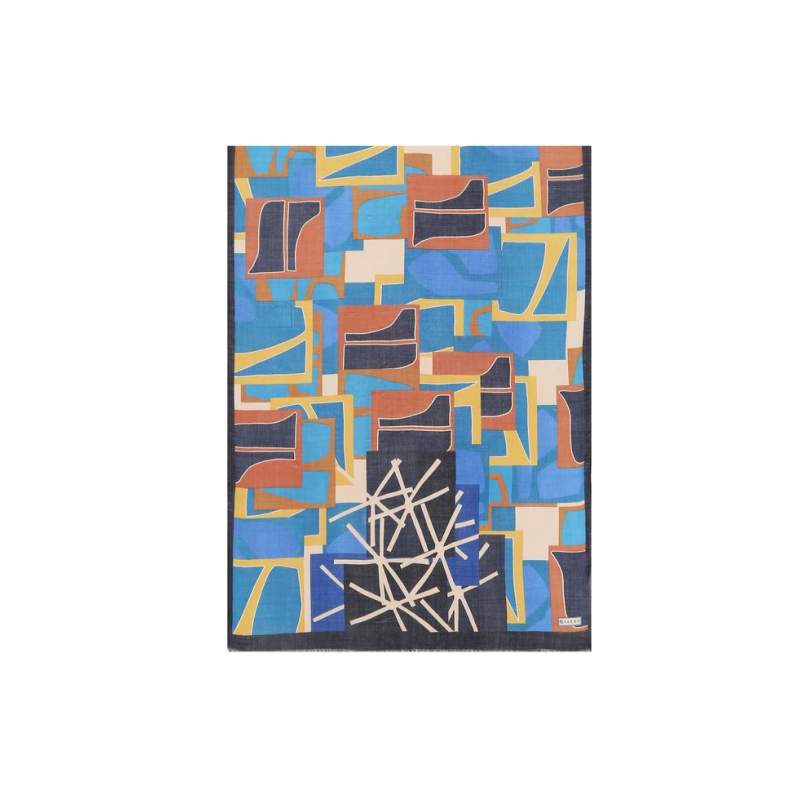 VAKKO GEOMETRIC PATTERNED SILK CASHMERE SHAWL