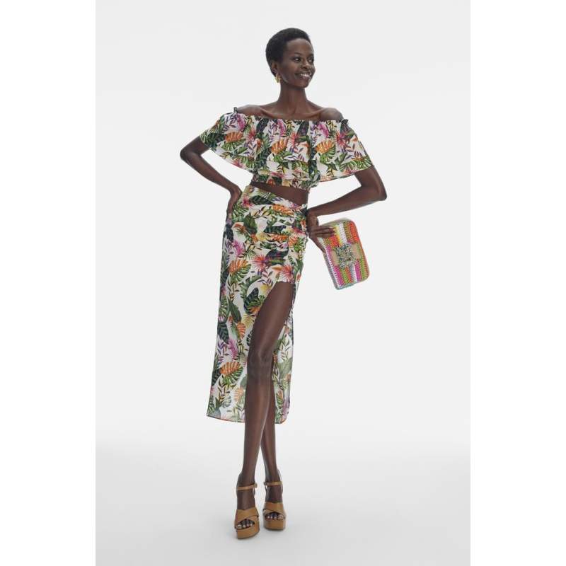 Vakko PATTERNED FRILL BLOUSE