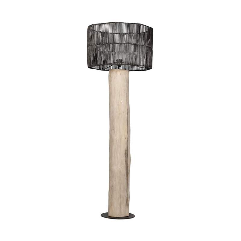 VAKKO BLACK WOODEN LAMP WITH STRAW HAT