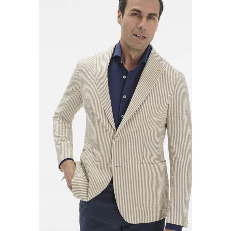 Vakko BEIGE STRIPED SEERSUCKER UNLINED JACKET