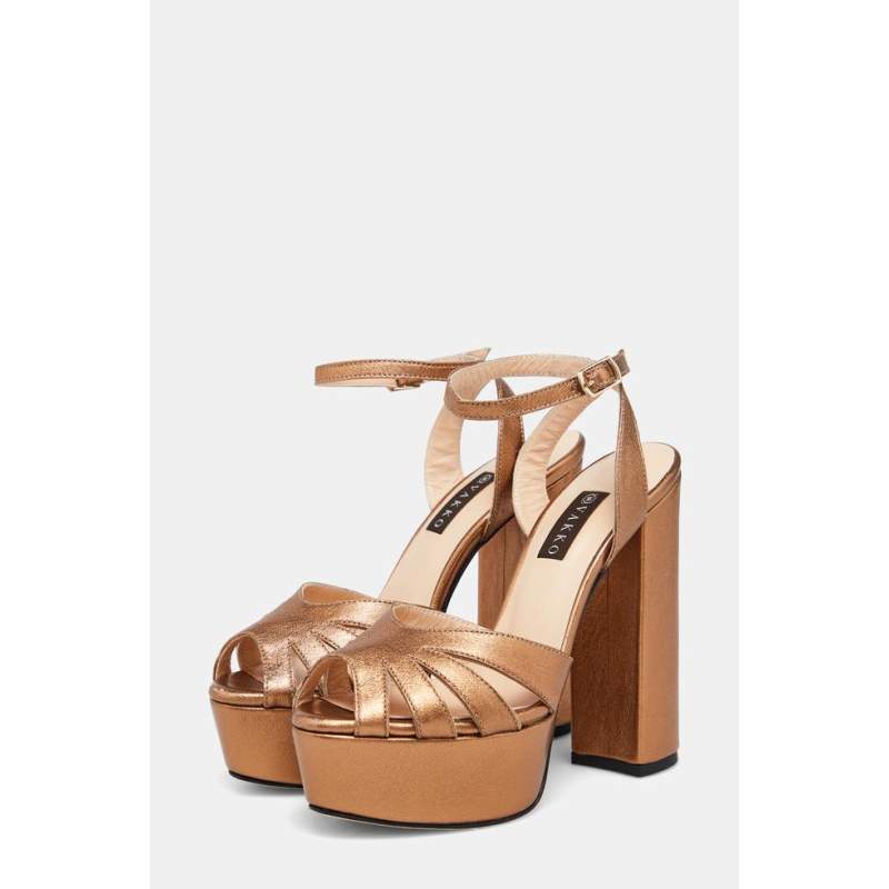 Vakko COPPER LEATHER HEELED SHOES