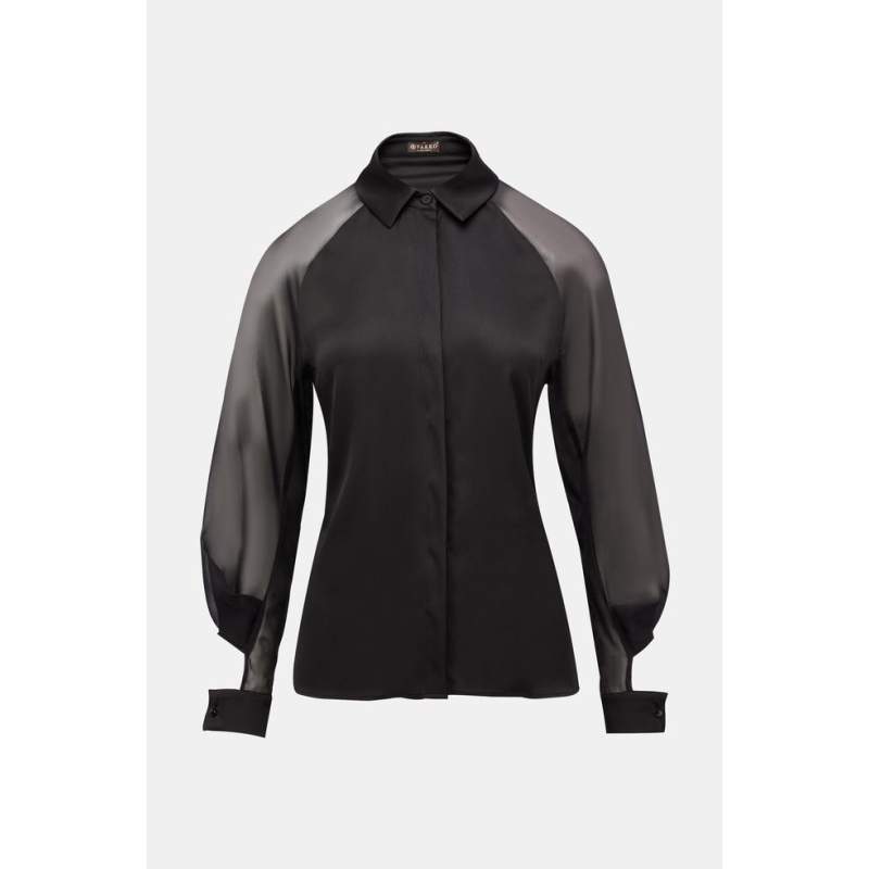 Vakko BLACK SLEEVES TULLE BLOUSE