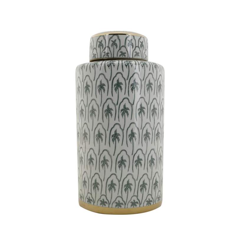 Vakko GREEN-WHITE PALMERAS CERAMIC VASE