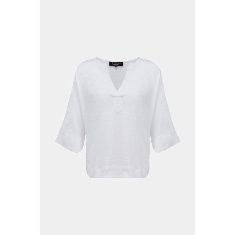 Vakko WHITE V-NECK BLOUSE