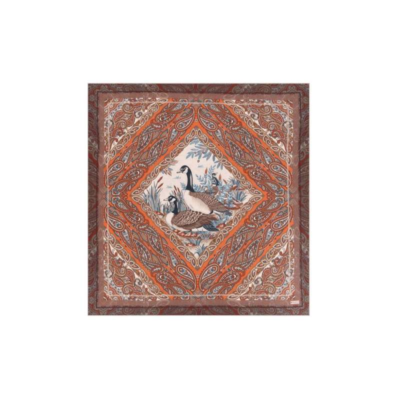 VAKKO DUCK PATTERNED SILK CASHMERE SCARF