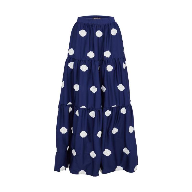 Vakko NAVY BLUE PATTERNED MAXI SKIRT