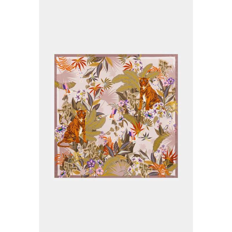 Vakko TIGER FLORAL PATTERNED SILK SHAWL