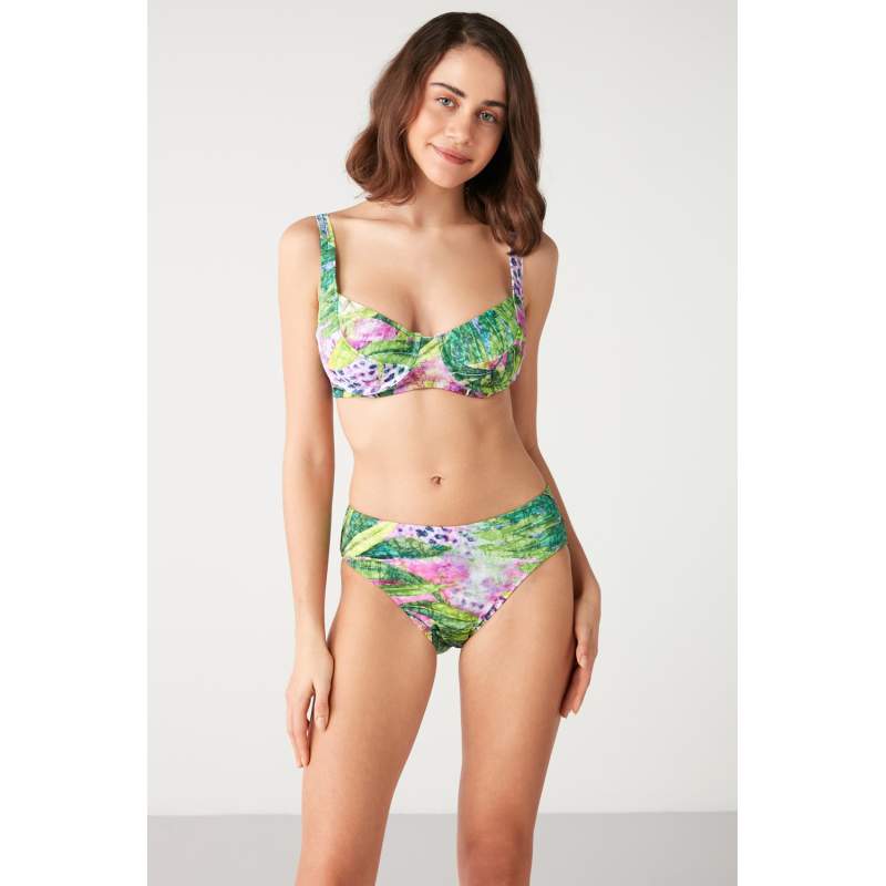 Tropic Patterned Gathering Bikini