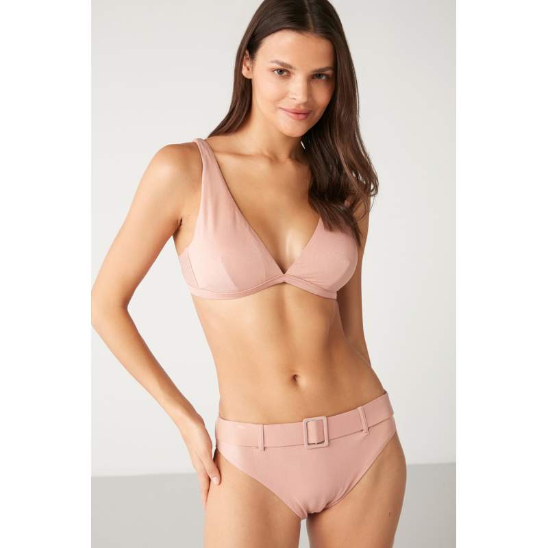 Rehel Shiny Fabric Belted Üçgen Bikini